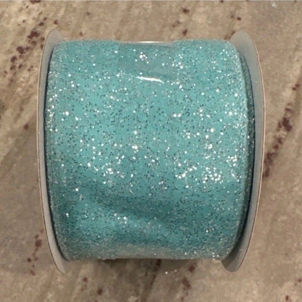 Blue Glitter Wire-Edged Ribbon Spool 2 1/2" x 20 ft Polyester